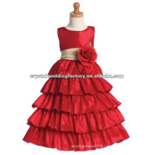 Vente chaude robe rouge à billes ondulée appliqued étagée sur mesure vraie bouquet de figurines fleur de fille CWFaf4776